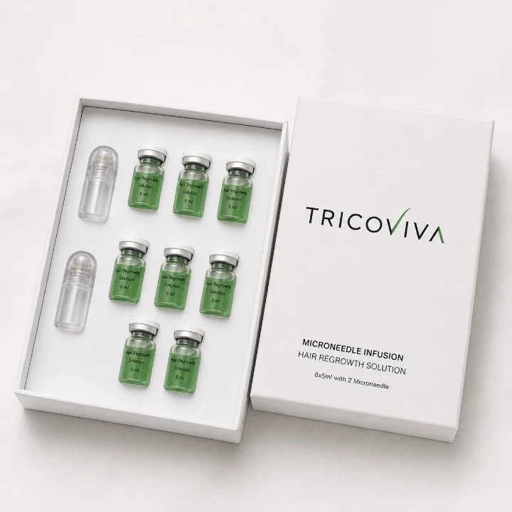 Box of the 2 month package: eight serum ampoules and two microneedles