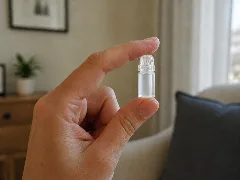 The microneedle held between two fingers, to show how big it is